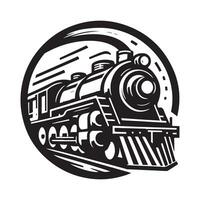 vintage hand drawn illustration of old steam train logo design vector