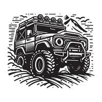 rustic hand drawn logo illustration of off road car vector