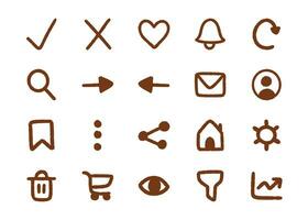 set of hand drawn ui icons. set of icons. vector