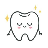 mano dibujado dibujos animados de un brillante diente, concepto de sano y brillante dientes vector