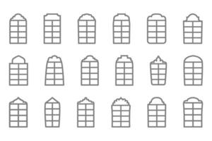 Set of silhouettes of vertical empty window frames. Arched window icons in flat style. Interior elements. Vector illustration.