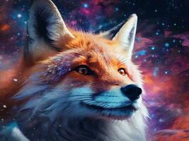 AI Generated portrait of cosmic fire nine tail fox, dynamic posture, realistic texture detailing, unrealistic, natural vibrant lighting photo