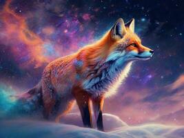 AI Generated portrait of cosmic fire nine tail fox, dynamic posture, realistic texture detailing, unrealistic, natural vibrant lighting photo