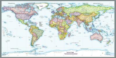 French language Political world map Equirectangular projection vector