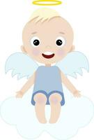 Illustration with a cute cheerful cartoon angel. Element for print, postcard and poster. Vector illustration