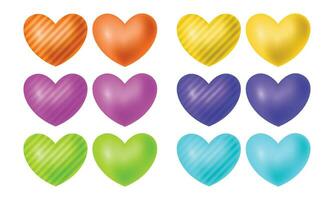 Vector 3d color hearts collection isolated on white background