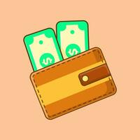 Wallet and Money Vector Icon Illustration. Flat Cartoon Style Suitable for Web Landing Page, Banner, Flyer, Sticker, Card, Background