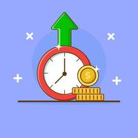 Clock Coin Money Vector Icon Illustration. Flat Cartoon Style Suitable for Web Landing Page, Banner, Flyer, Sticker, Card, Background