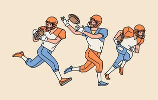 American football character players in action set line style illustration vector