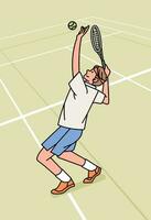 Tennis man character players in action Athlete on field line style illustration vector