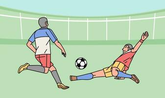 Soccer football man character players in action Athlete on field line style vector