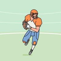 americano fútbol americano hombre personaje jugadores en acción atleta en campo línea estilo vector