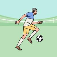 Soccer football man character players in action Athlete on field line style vector