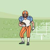 American football man character players in action Athlete on field line style vector