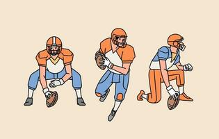 American football character players in action set line style illustration vector