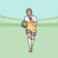 rugby fútbol americano personaje jugadores acción atleta campo línea estilo ilustración vector