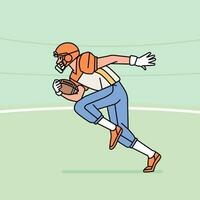 American football man character players in action Athlete on field line style vector