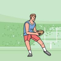 rugby fútbol americano personaje jugadores acción atleta campo línea estilo ilustración vector