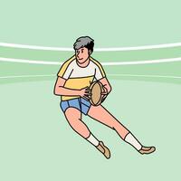 rugby fútbol americano personaje jugadores acción atleta campo línea estilo ilustración vector
