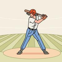 Baseball character players action Athlete on the stadium line style illustration vector