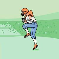 American football man character players in action Athlete on field line style vector