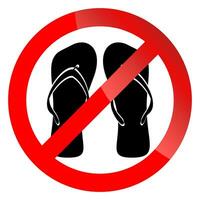 Banner ban symbol with crossed flip flops. Ban open shoes. No enter in shoes into mosque. Ban shoes in swiming pool. Unshoe icon vector illustration