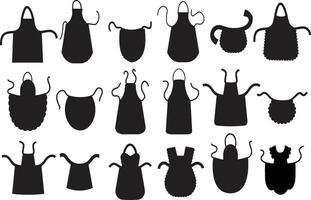 Set of different kitchen aprons. black silhouettes  isolated on white background vector