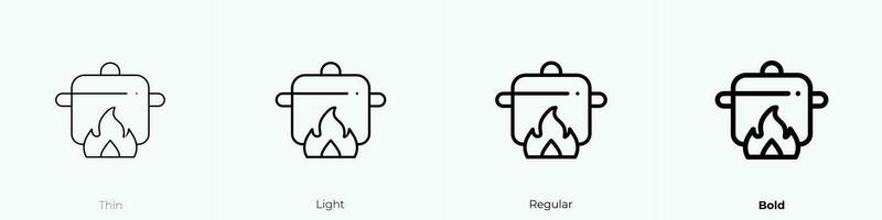 pot on fire icon. Thin, Light, Regular And Bold style design isolated on white background vector