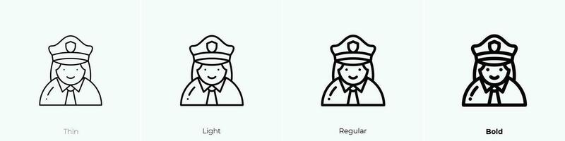 policewoman icon. Thin, Light, Regular And Bold style design isolated on white background vector