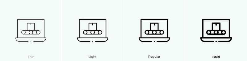 producción icono. delgado, luz, regular y negrita estilo diseño aislado en blanco antecedentes vector