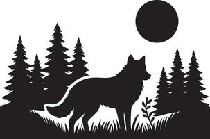 Wolf silhouette editable vector illustration isolated over white background