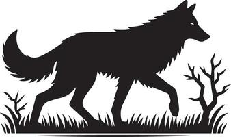 Wolf silhouette editable vector illustration isolated over white background