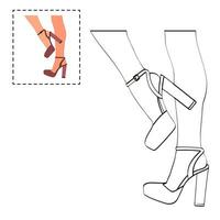 para niños colorante libro para chicas. hembra piernas en un pose. Zapatos tacones de aguja, alto tacones vector