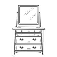 Sketch of a pierglass, mirror, trellis, chest of drawers. Piece of furniture for storage vector