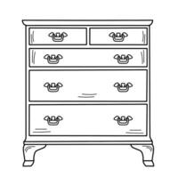 Sketch of a chest of drawers. Piece of furniture for storage. Furniture for bedroom, study, living room, bathroom vector