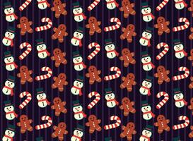 Christmas theme pattern, background, with Christmas items, snowman, candy cane and Christmas cookie and Gingerbread vector