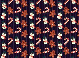 Christmas theme pattern, background, with Christmas items, snowman, candy cane and Christmas cookie and Gingerbread vector