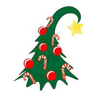 Christmas symbol, funny decorated spruce. Illustration, vector
