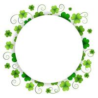 Round template with colorful clover leaves, shamrock, background for text. St. Patrick's day illustration, vector