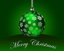 Bright green Christmas ball with snowflakes. 3d illustration, postcard, vector