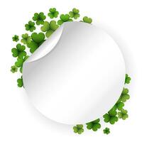 Round template with colorful clover leaves, shamrock, background for text. St. Patrick's day illustration, vector