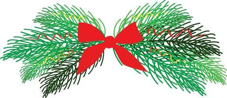 vector Navidad árbol ramas y rojo flor de pascua flor en un fiesta línea arreglo en un blanco antecedentes