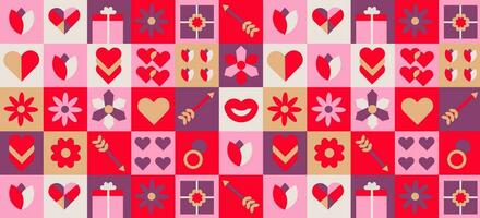 Geometric Valentine's day seamless pattern with simple shapes. romantic vector background. Modern abstract concept for print, banner, fabric, card, wrapping paper, cover.