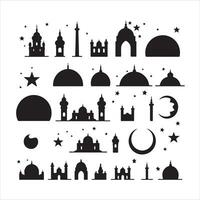 A black silhouette Islam symbol set vector