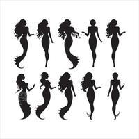 A black silhouette Mermaid symbol set vector