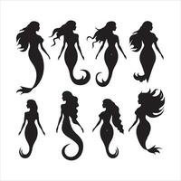 A black silhouette Mermaid symbol set vector