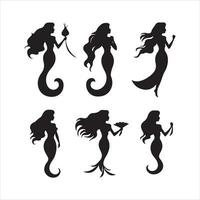 A black silhouette Mermaid symbol set vector