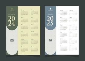 Wall calendar 2024 and 2025 template design. blue and yellow vertical calendar vector