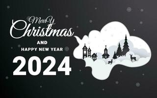 Illustration of Merry christmas and happnew year 2024 background in paper style concept vector