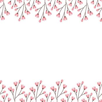 Double sided frame with top and bottom border of blossom branches. Copy space. Concept for greetings vector